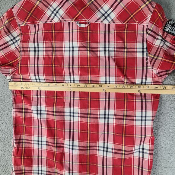 Swiss Cross Shirt Mens Medium Red Plaid Button Down New York Short Sleeve Preppy - Picture 15 of 16